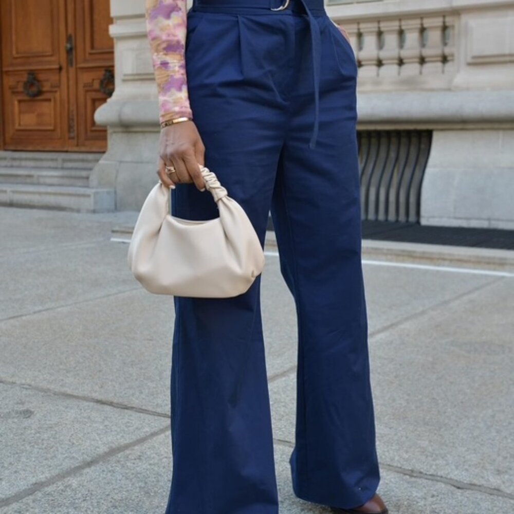 Navy High Waist Belted Wide Leg Pant by Karen Brit Chick